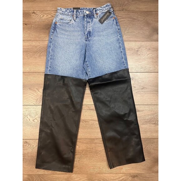 Blank Nyc Baxter Ribcage Straight Leg Jean Women's Faux Leather Color Block 25 - Picture 2 of 10